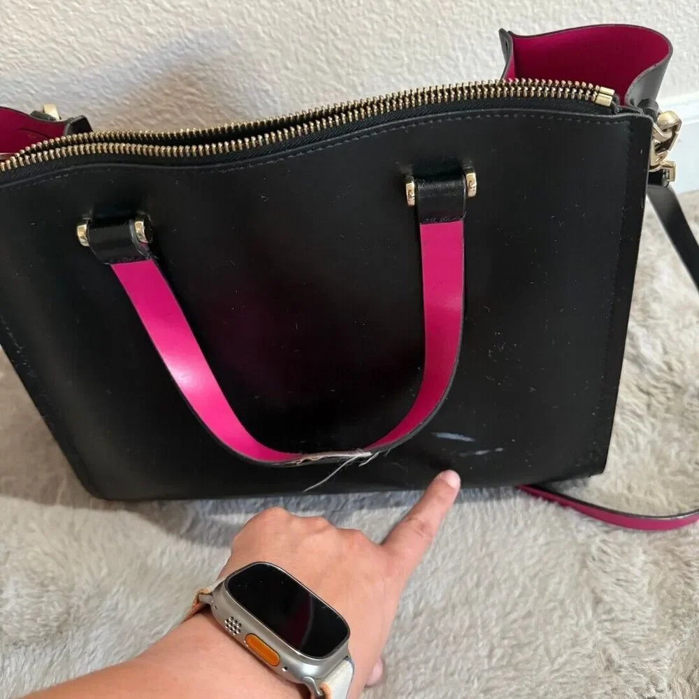 Kate Spade Arbour Hill Kyra Black Sweetheart Pink Leather Crossbody Handbag with